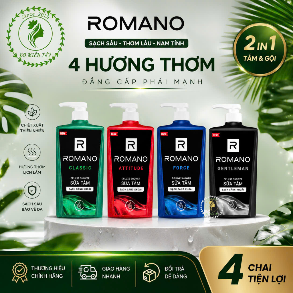 Sữa Tắm Romano 650g Đủ Mùi Hương – Sạch Da, Thơm Lâu, Nam Tính Cuốn Hút