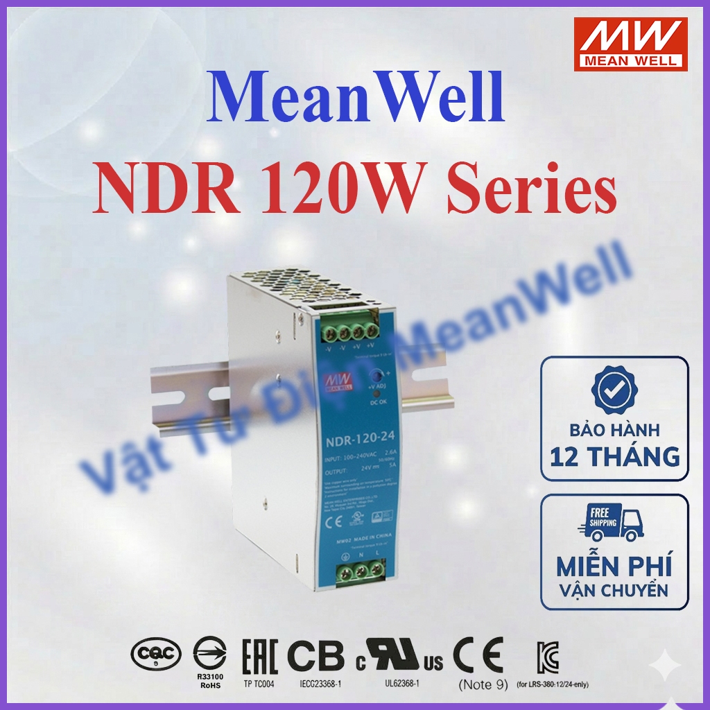 [CHÍNH HÃNG] Bộ nguồn MEANWELL 120W NDR-120-12, NDR-120-24, NDR-120-48, nguồn gắn thanh ray Din Rail