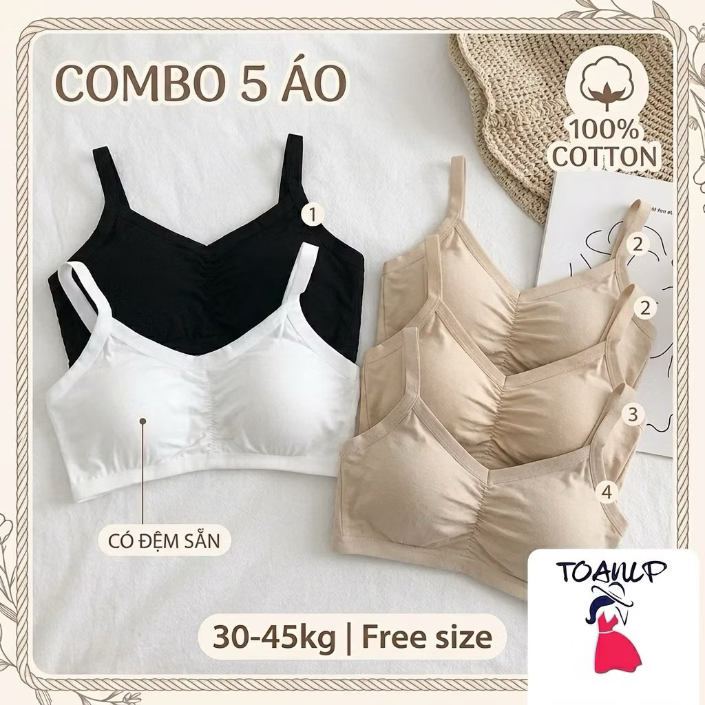 COMBO 5 Áo Bra 3 Dây Có Đệm Ngực Cho Học Sinh (bra 3 dây)