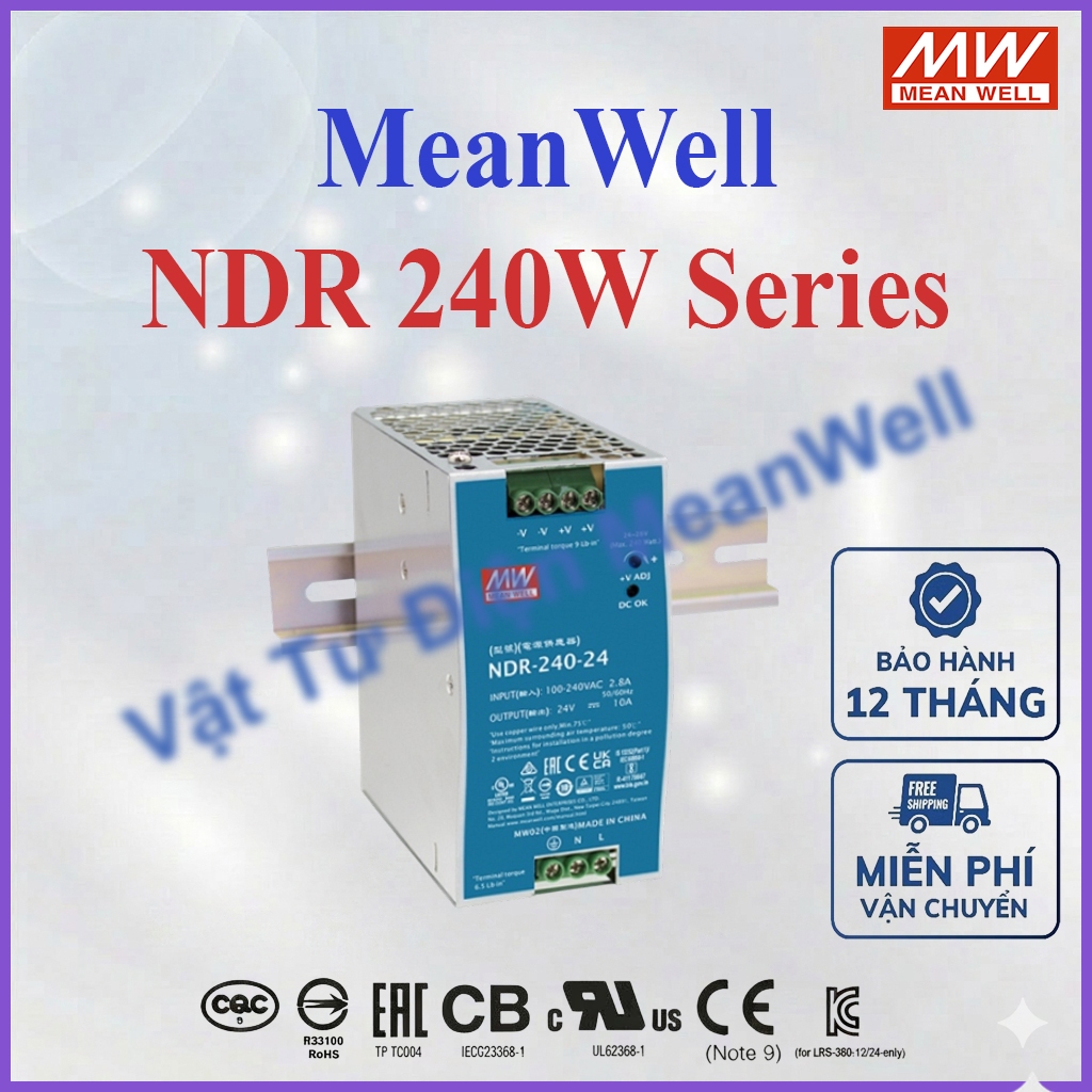 [CHÍNH HÃNG] Bộ nguồn MEANWELL 240W NDR-240-24, NDR-240-48, nguồn gắn thanh ray Din Rail