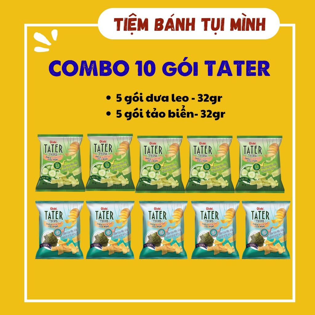 [Combo 10 Bánh Tater Oishi ] 5 gói tảo & 5 gói dưa leo 32gram