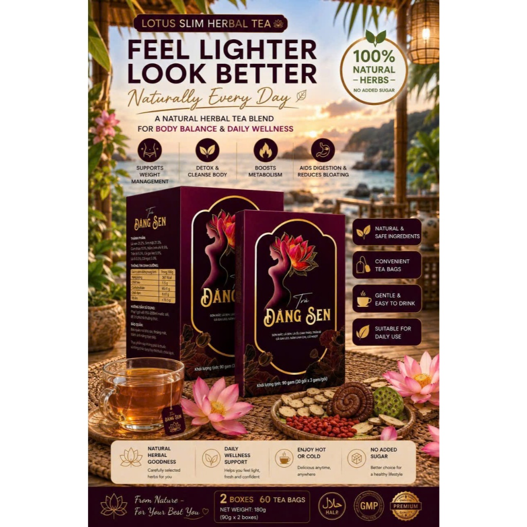 [COMBO 2 BOXES] Lotus Herbal Tea 60 Bags | Natural Slim Tea Detox Tea Healthy Wellness Drink