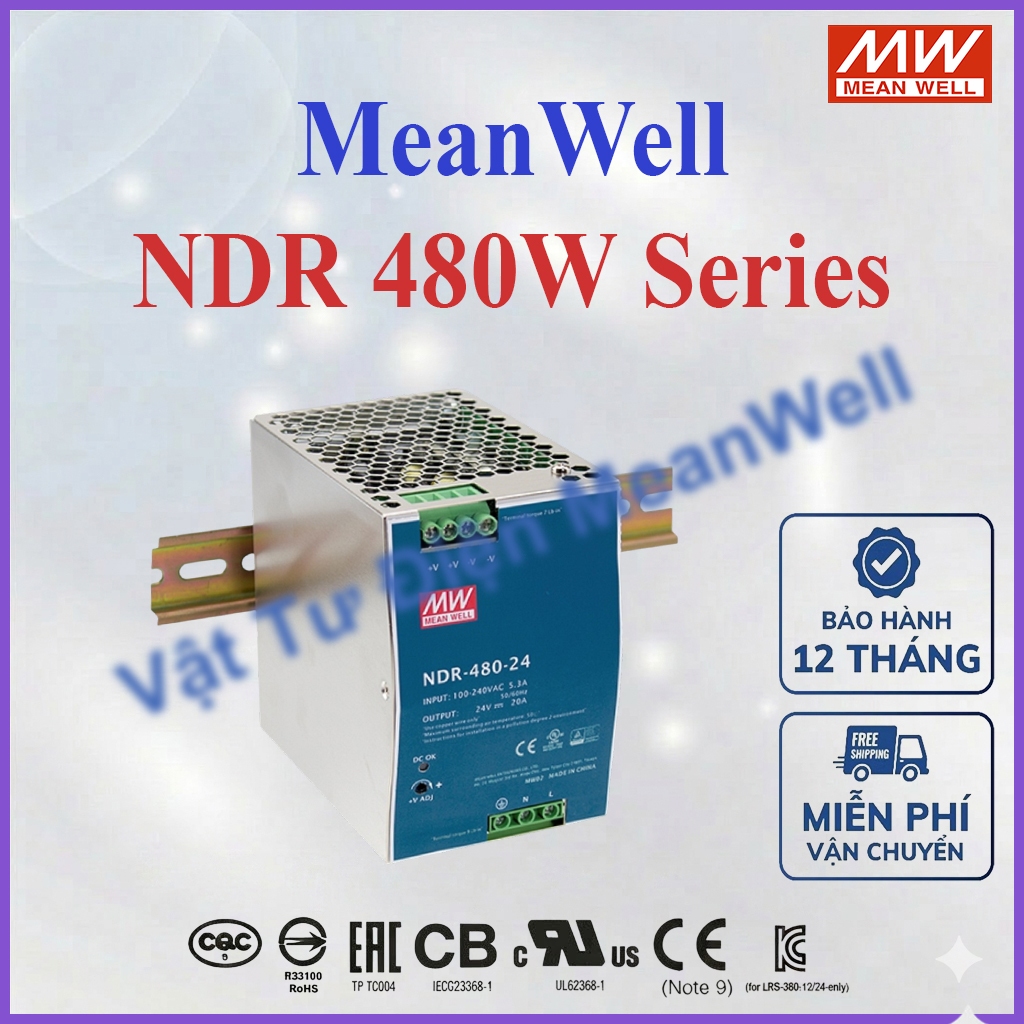 [CHÍNH HÃNG] Bộ nguồn MEANWELL 480W NDR-480-24, NDR-480-48, nguồn gắn thanh ray Din Rail
