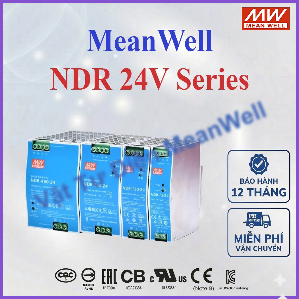 [CHÍNH HÃNG] Nguồn MEANWELL NDR-75-24, NDR-120-24, NDR-240-24, NDR-480-24, nguồn Din Rail 24V