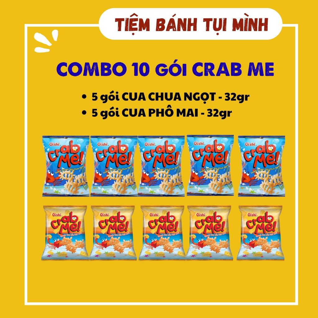 [COMBO 10 GÓI CRAB ME OISHI]- 5 gói CUA CHUA NGỌT & 5 gói PHÔ MAI, 32gram