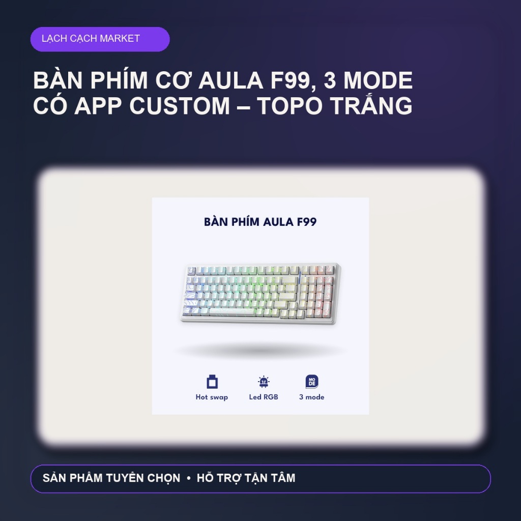 Bàn phím cơ AULA F99, 3 mode có app custom – Topo Trắng