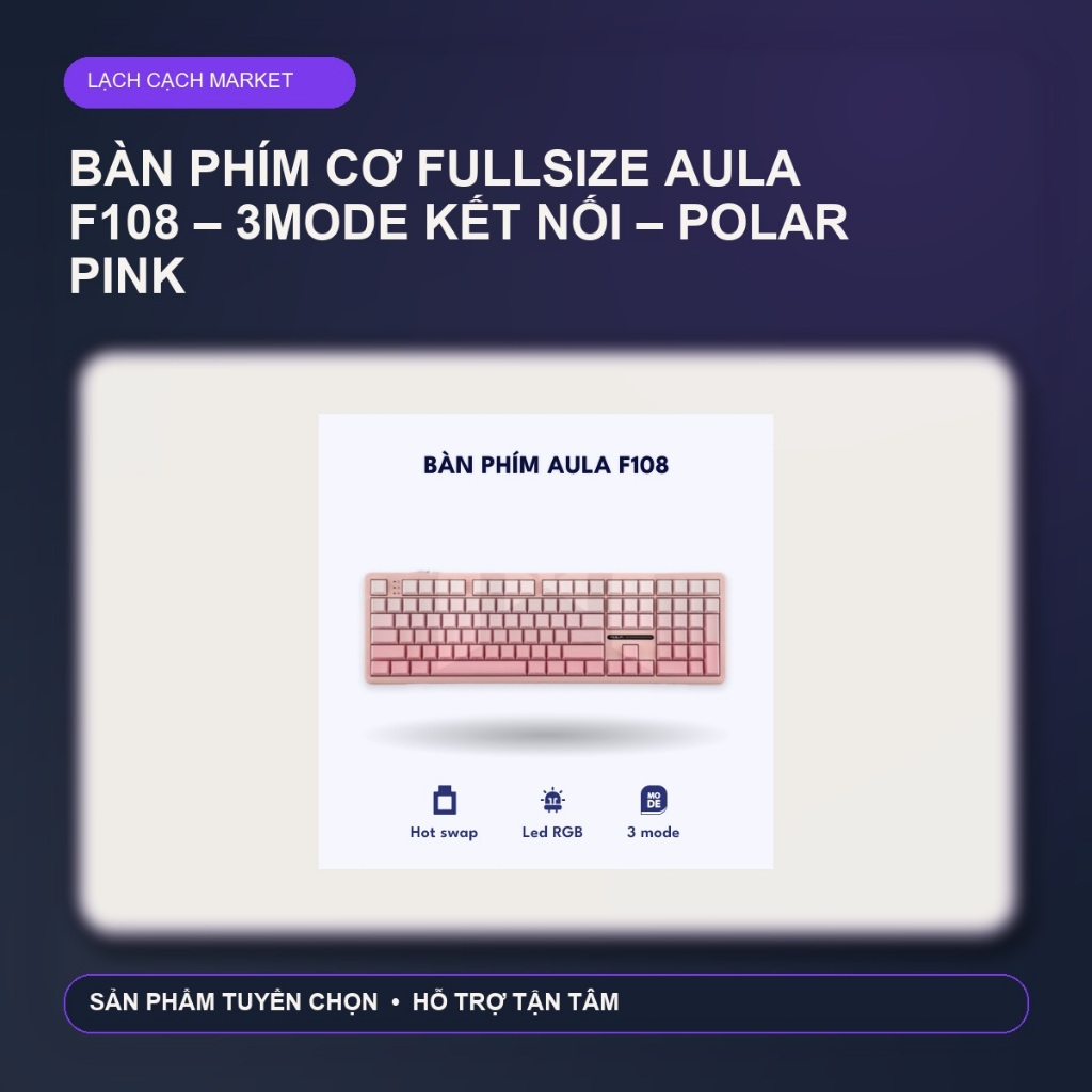 Bàn phím cơ FullSize Aula F108 – 3mode kết nối – Polar Pink