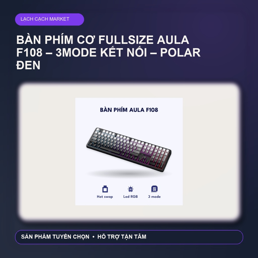Bàn phím cơ FullSize Aula F108 – 3mode kết nối – Polar Đen