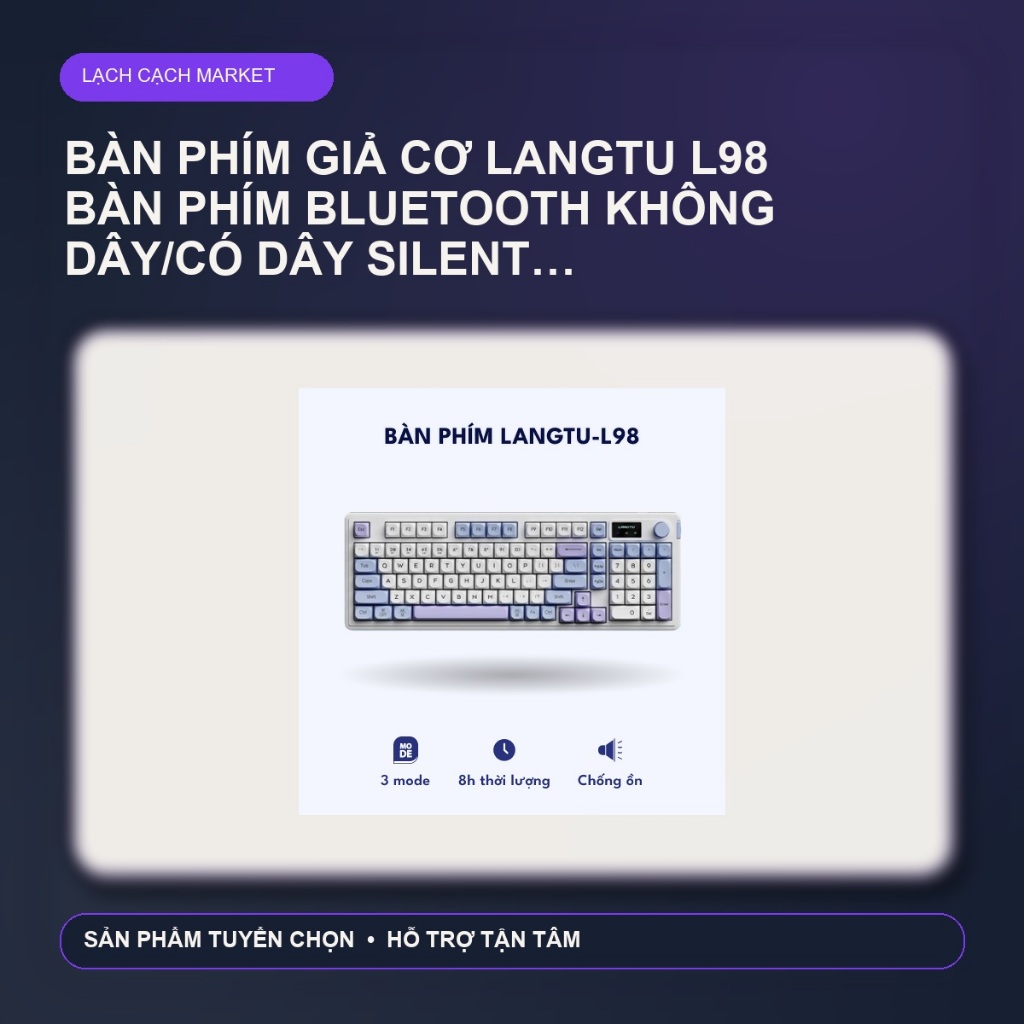 Bàn phím giả cơ LANGTU L98 bàn phím bluetooth không dây/có dây silent pin sạc Led RGB – Màu xanh trắ