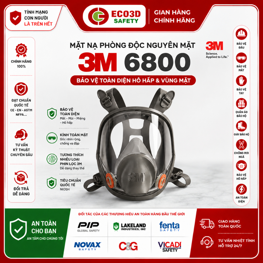 Mặt Nạ Phòng Độc Nguyên Mặt 3M 6800 Full Face Respirator Silicone Kết Hợp Phin Lọc 3M Bảo Vệ Hô Hấp 