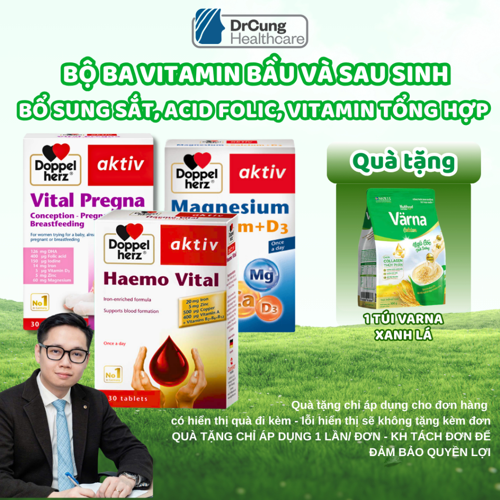 DR CUNG BỘ BA Vitamin Bầu VITAL PREGNA, MAGNESIUM CALCIUM D3, HAEMO VITAL - Vitamin Tổng Hợp, Canxi,