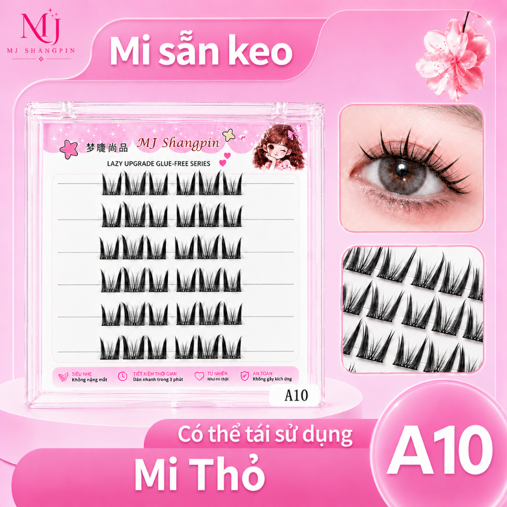 Mẫu Hot A10 Mi Thỏ, Lông Mi Giả Sẵn Keo MENGJIESHANGPIN LASH, Combo 6 Hộp Chỉ 99K, Chống nước 24h dá