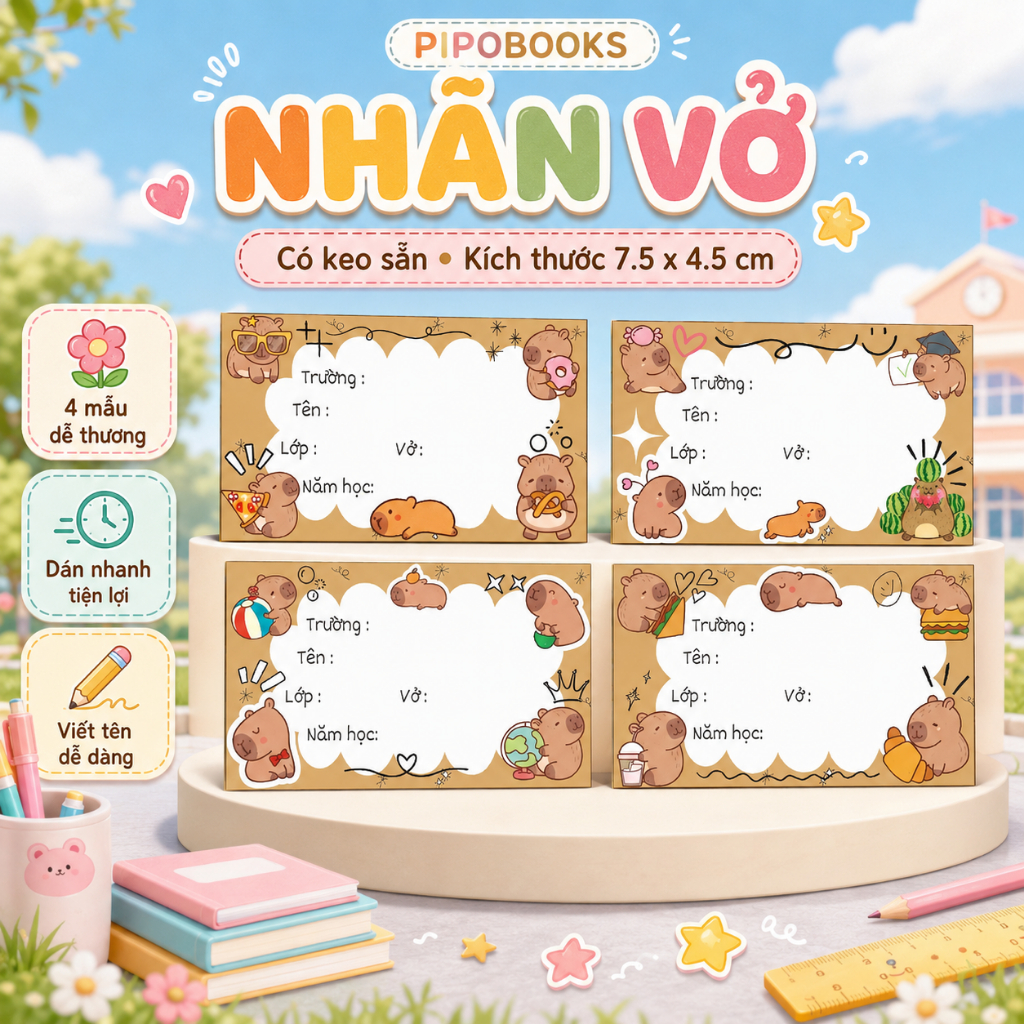 50 Nhãn vở capybara, nhãn dán capybara mẫu mới.