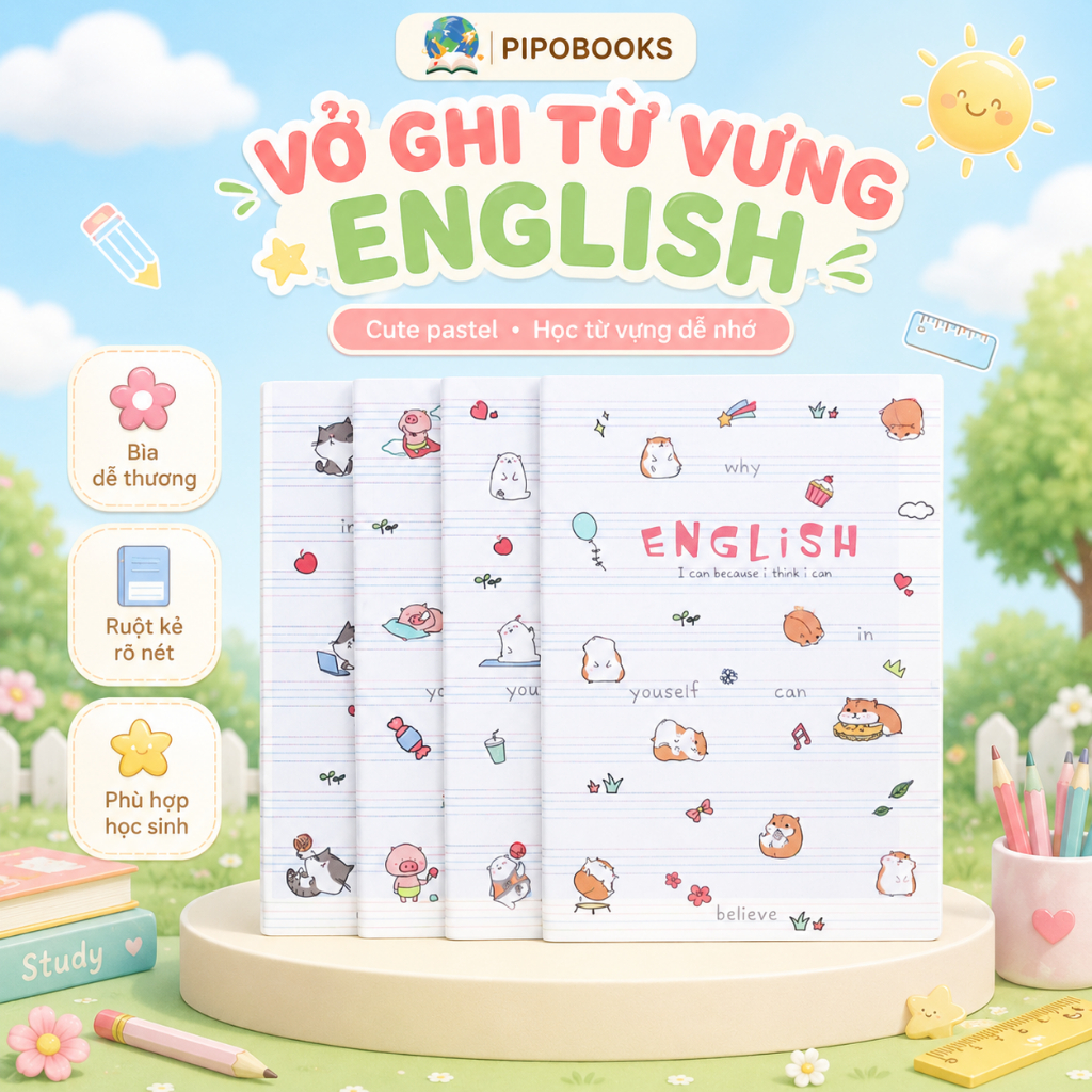Vở ghi chép tiếng anh, khổ b5 có 72 trang dành cho học sinh, sổ từ vựng dòng kẻ màu dễ thương(6003)