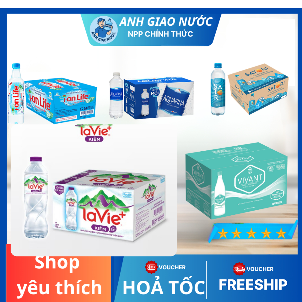 THÙNG NƯỚC SUỐI 24 CHAI – AQUAFINA / ION LIFE / LA VIE / SATORI / VĨNH HẢO