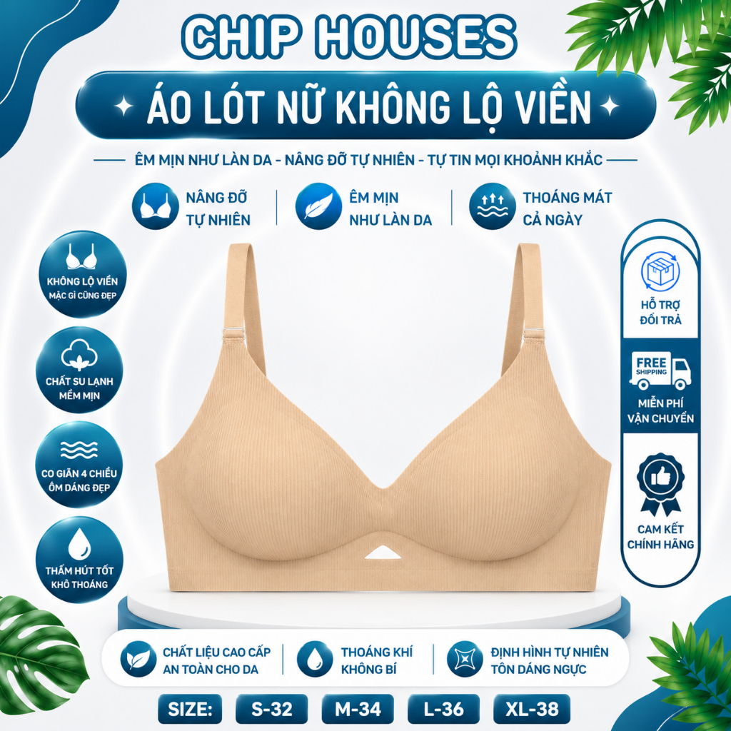 Áo Lót Bra Su Có Đệm Mút Dày Nâng Ngực 3CM Mịn Không Lộ Viền Không Gọng Hở Lưng Thoáng Mát AN047