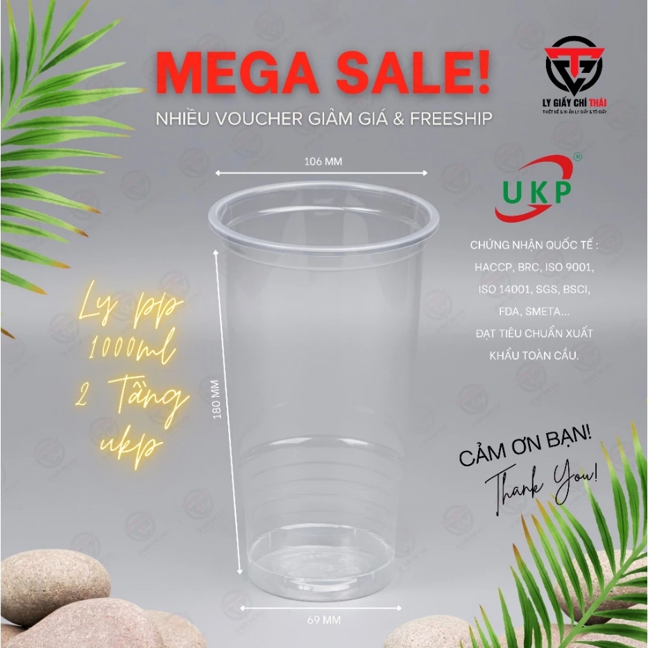[Giá sỉ] Thùng/500 cái Ly Nhựa UKP PP 2 Tầng 1000ml , Ly UKP Cao Cấp. Ly đựng Trà Tắc,