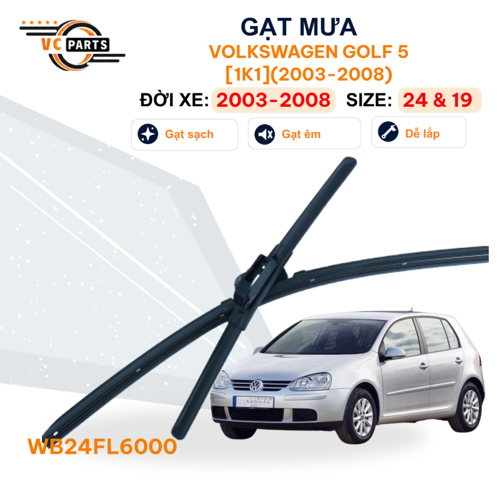 Gạt Mưa Thân Mềm Schaeffler Kích Thước 24 & 19 Cho Volkswagen Golf 5 [1K1] (2003-2008)