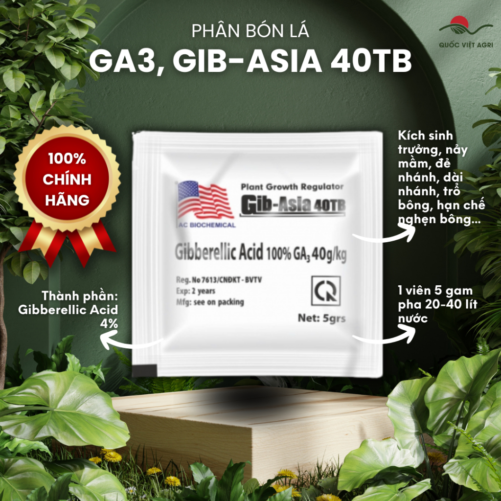 (Combo 100 viên) Phân bón lá GA3 Gibberellic Acid 90% 1 viên cho 200 lít nước (viên 5g)