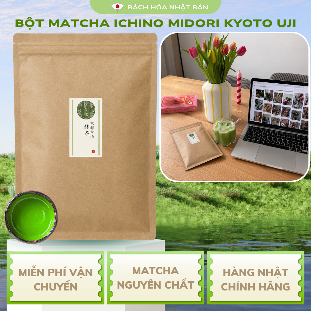 Bột Matcha Ichino Midori Kyoto Uji, Yame Túi Lớn 500g,1Kg Nhật Bản Hương Lá Trà Non Tươi Mát M62