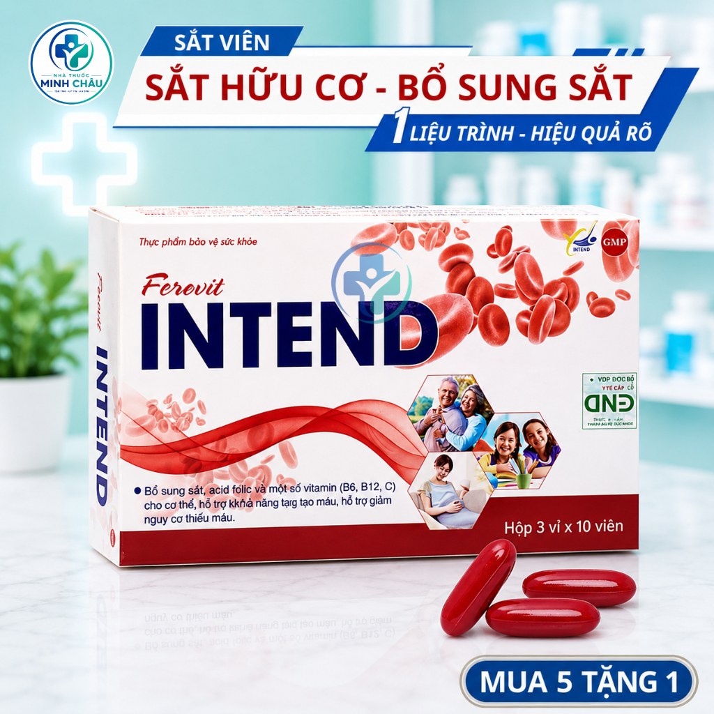 Sắt Bổ Máu Cho Bà Bầu FEROVIT INTEND – Bổ Sung Sắt, Acid Folic, Giảm Thiếu Máu - Hộp 30 Viên