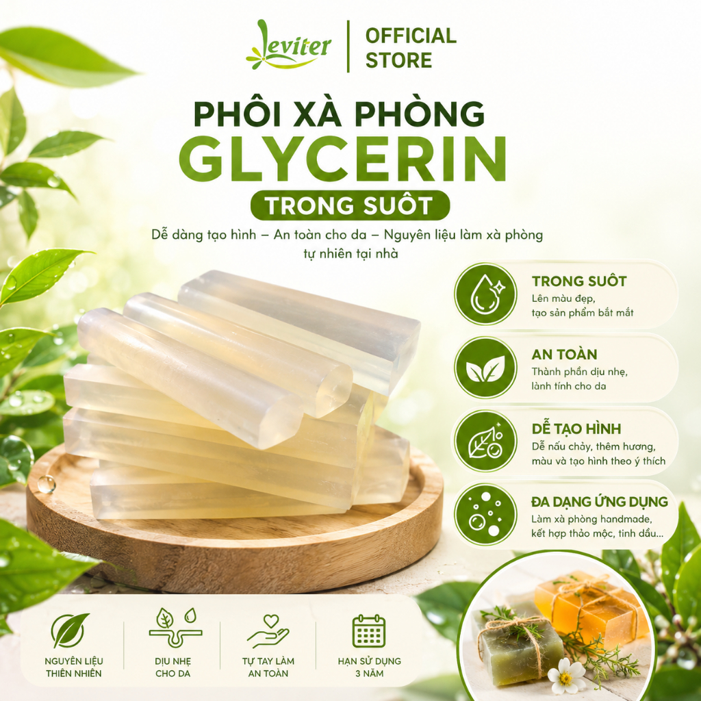 Phôi xà phòng thiên nhiên Glycerin - Malaysia làm xà phòng handmade HSD 3 năm