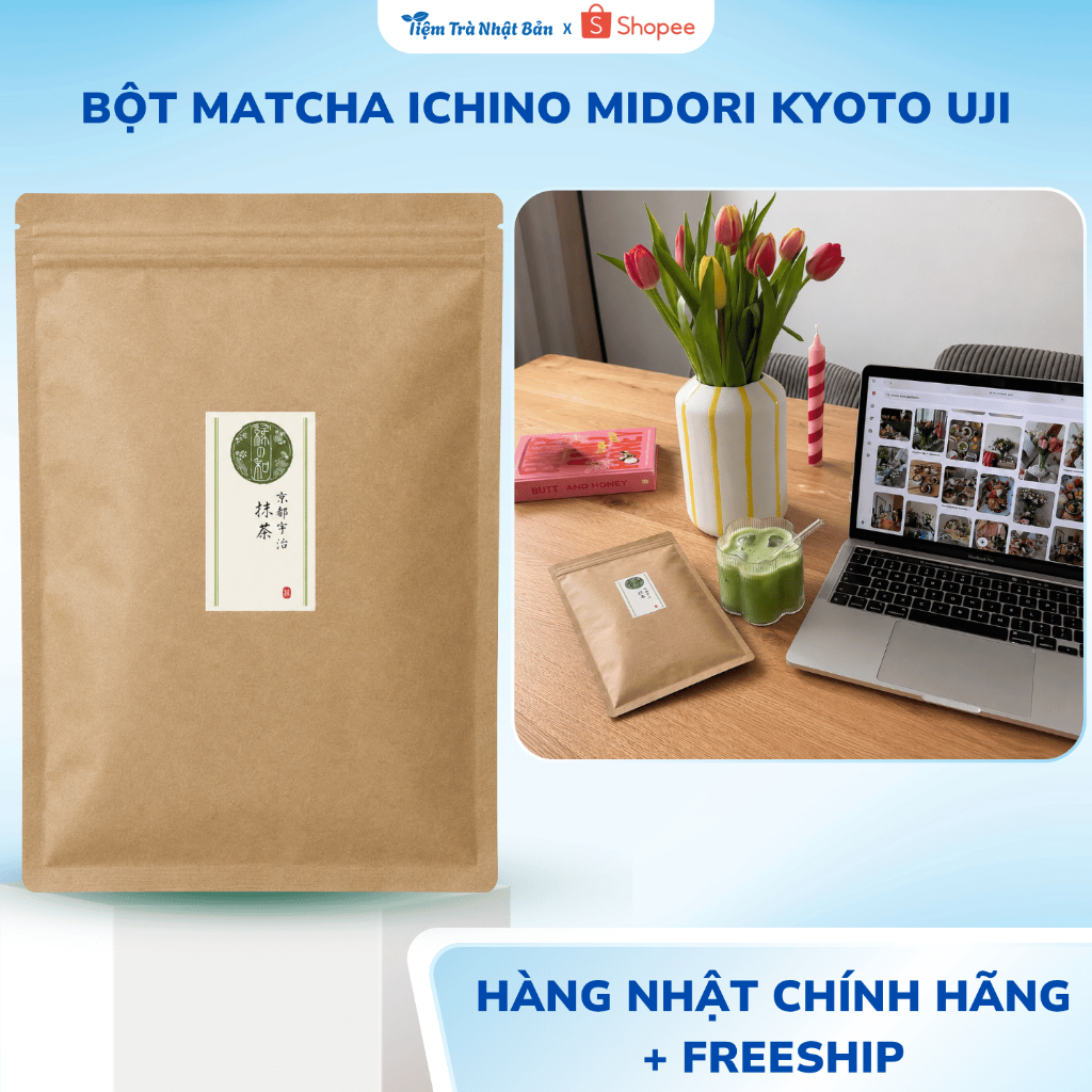 Bột Matcha Ichino Midori Kyoto Uji, Yame Gói Lớn 500g/1Kg Từ Nhật Bản Thơm Hương Lá Trà Non M62