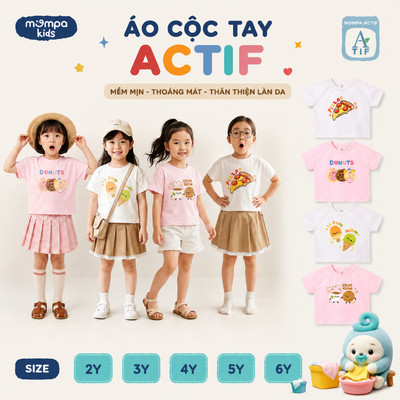 Áo cộc tay cho bé Mompa 2-6 tuổi vải Cotton Actif co giãn thấm hút nhanh khô DQ MP 0525