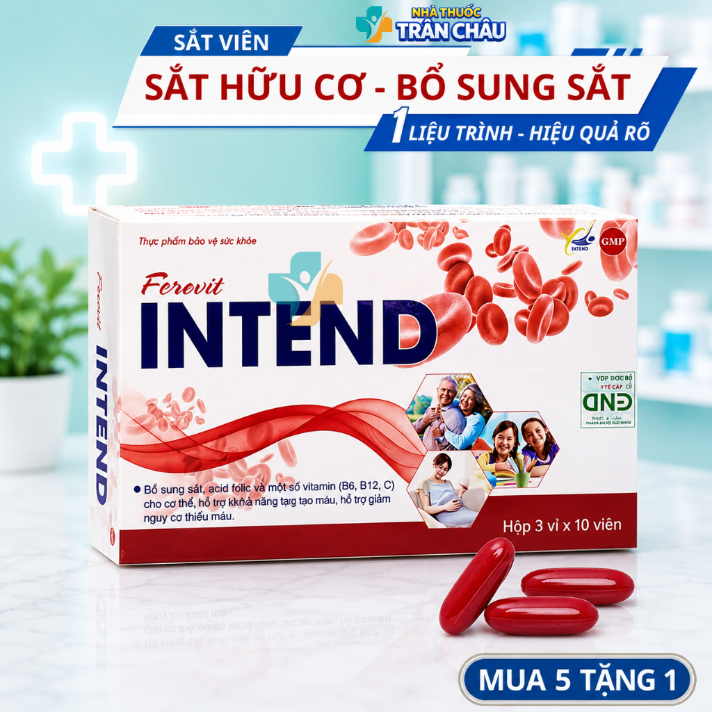 Sắt Bổ Máu Cho Bà Bầu FEROVIT INTEND – Bổ Sung Sắt, Acid Folic, Giảm Thiếu Máu - Hộp 30 Viên