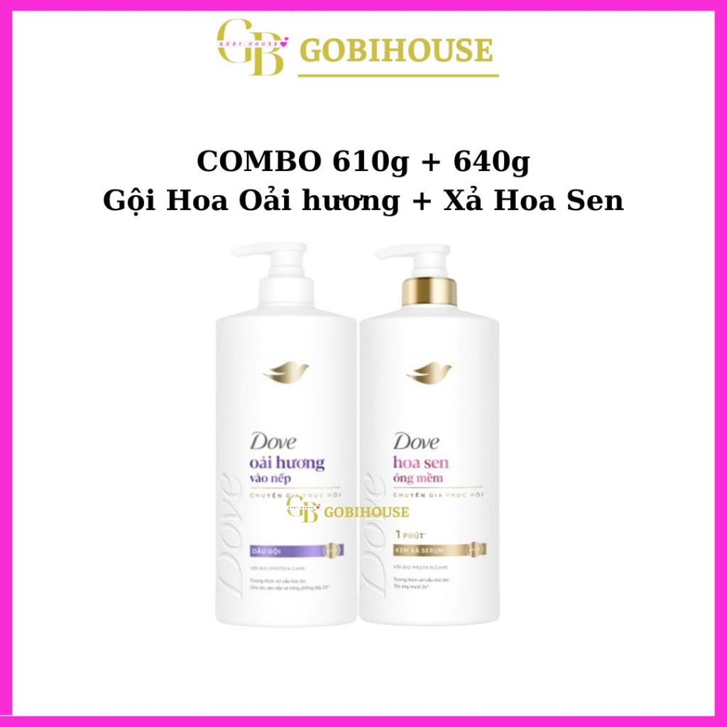 (HỎA TỐC) COMBO Dầu gội Dove Hoa oải hương 640g + Kem xả Dove hoa sen 610g |GOBIHOUSE