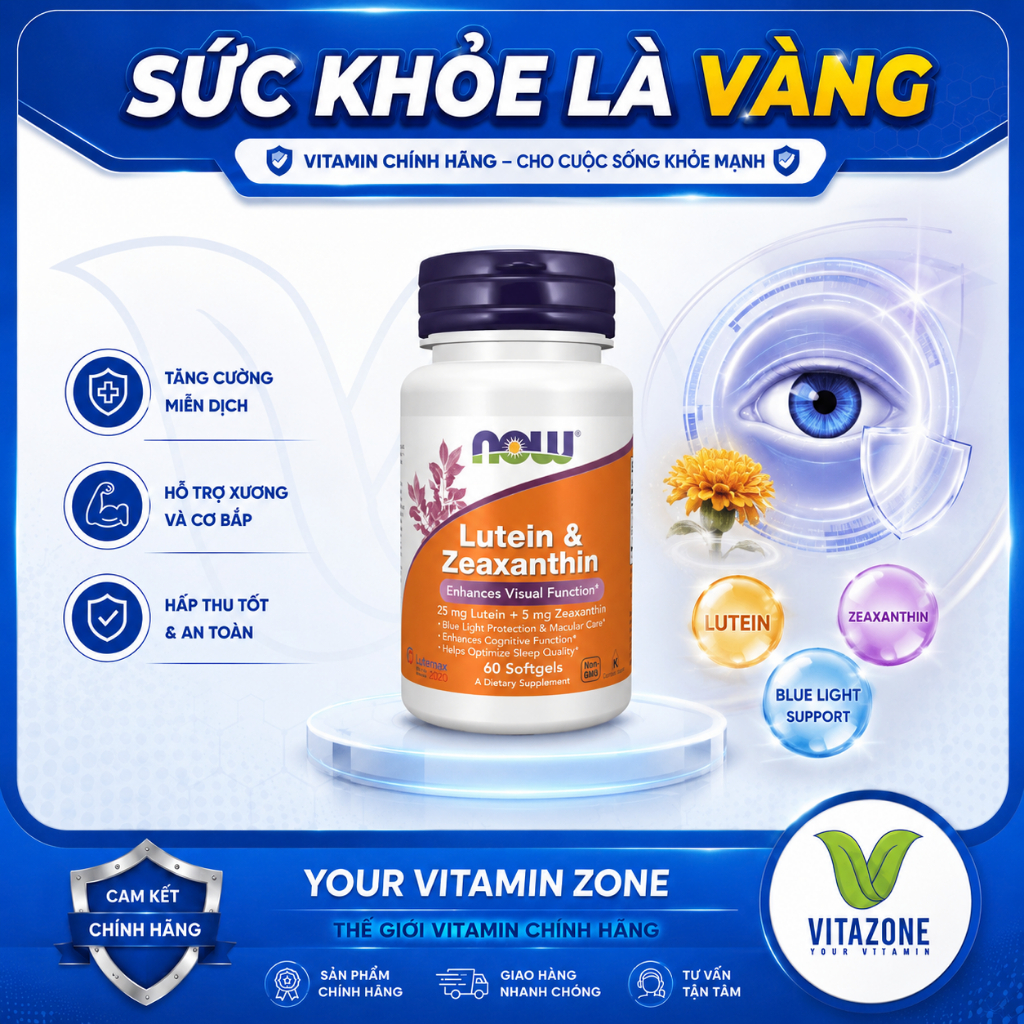 NOW Lutein 25mg + Zeaxanthin 5mg - Hỗ Trợ Giảm Mỏi Mắt