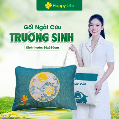 Gối Ngải Cứu Hoàng Thịnh An Trường Sinh Cao Cấp Chính Hãng Happy Life Kích Thước 35x50cm