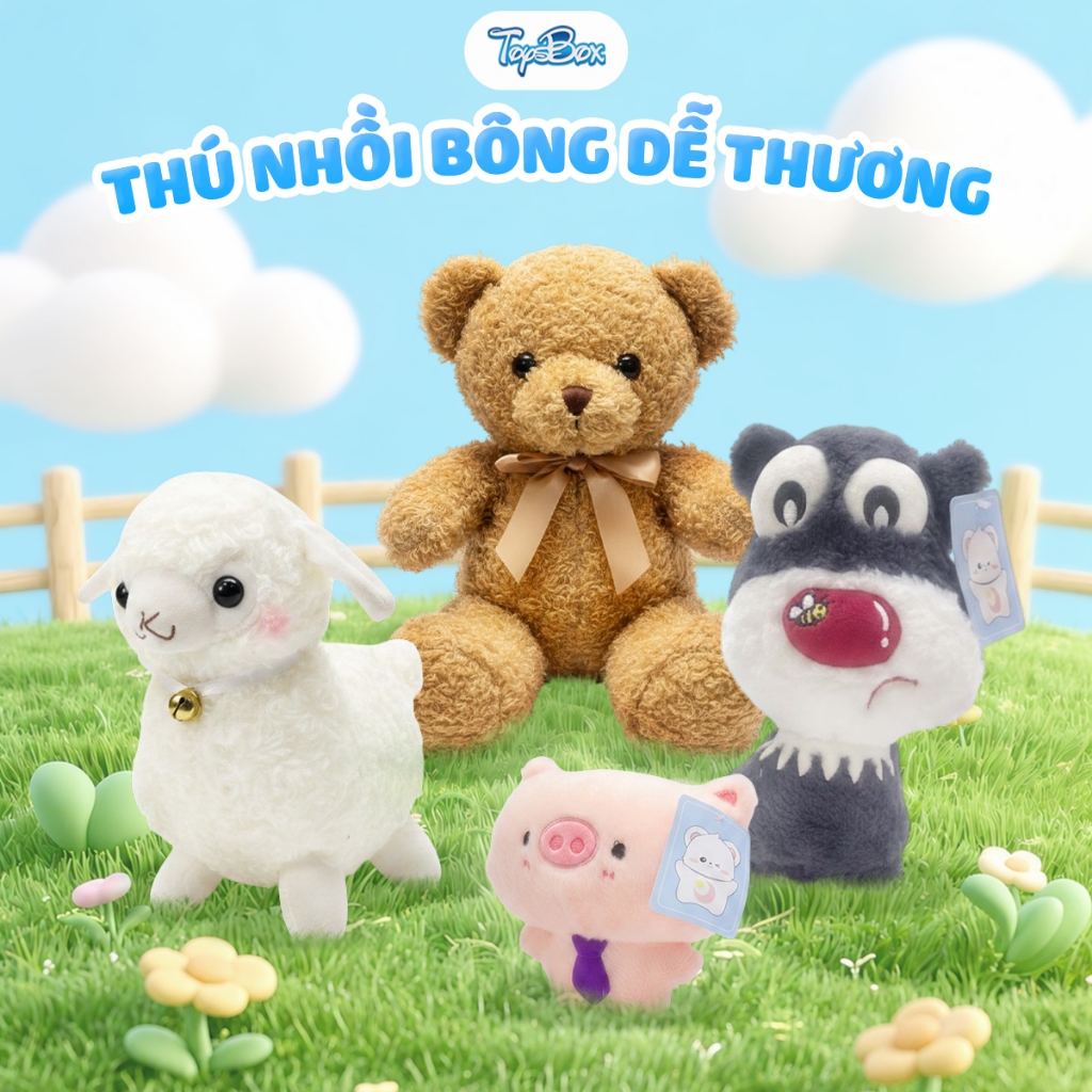 Gấu Bông Mini Động Vật Dễ Thương Size 15-35cm, Thú Nhồi Bông Mềm Mịn Cute Làm Quà Tặng
