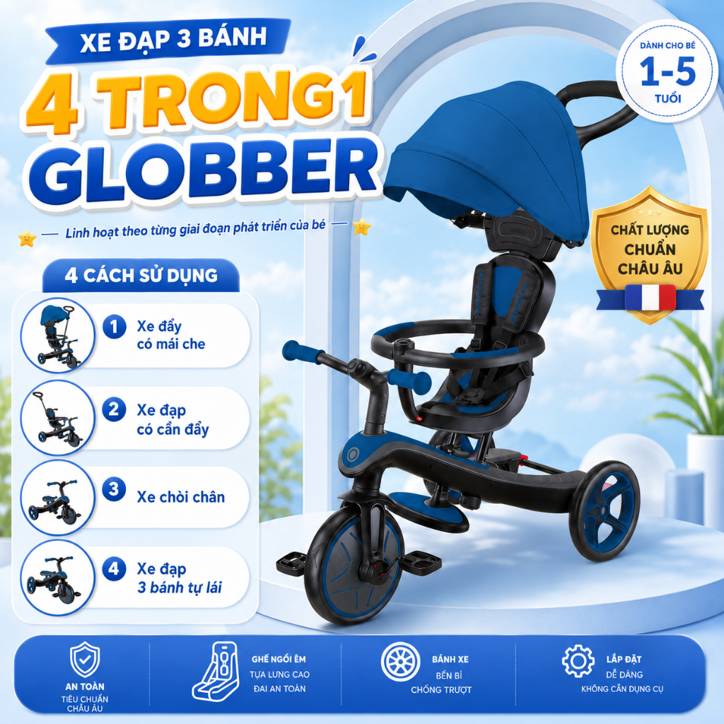 [CHÍNH HÃNG] Xe đạp 3 bánh Globber Explorer Trike  4in1 xe thăng bằng cho bé 10 tháng–5 tuổi