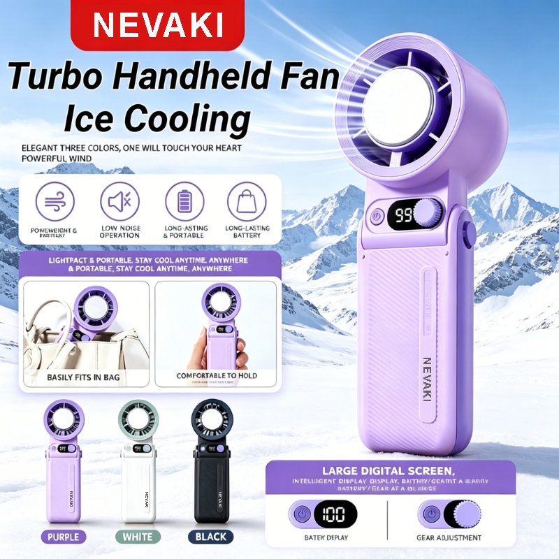 Quạt cầm tay mini turbo sò lạnh gấp gọn NEVAKI pin 3600mAh với 199 cấp độ gió siêu manh, tặng dây đe