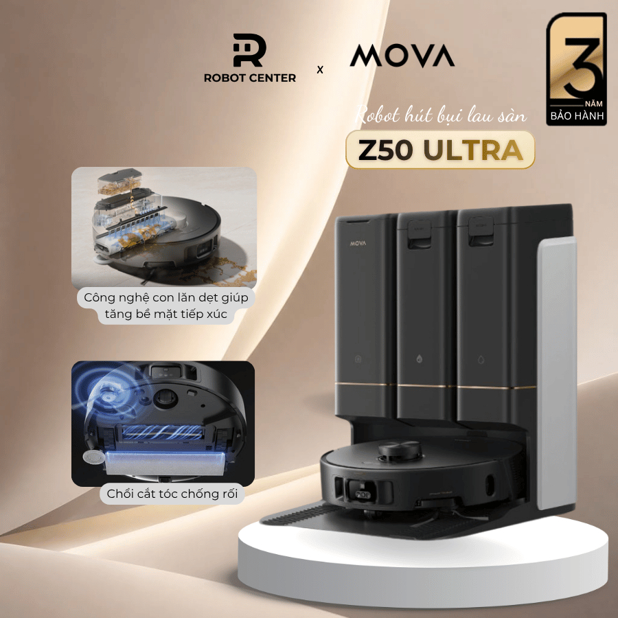 Mova Z50 Ultra Robot hút bụi thông minh | cuộn lăn dẹp lực hút 19.000Pa  | Camera AI điều hướng | BH