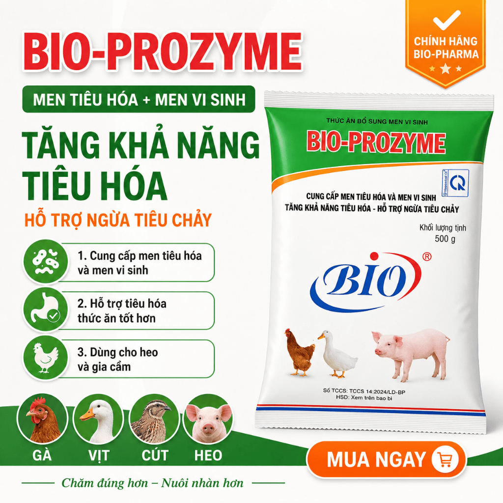 [CHÍNH HÃNG] Men Tiêu Hóa BIO-PROZYME - Men Vi Sinh Ngừa Tiêu Chảy, Tăng Hấp Thu Cho Heo Gia Cầm