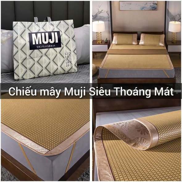 Chiếu mây Muji 1m8x2m kèm 2 vỏ gối