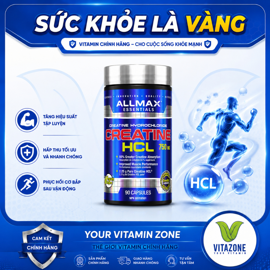 Allmax Essentials Creatine HCL (90 Viên) - Hỗ Trợ Chế Độ Dinh Dưỡng Thể Thao