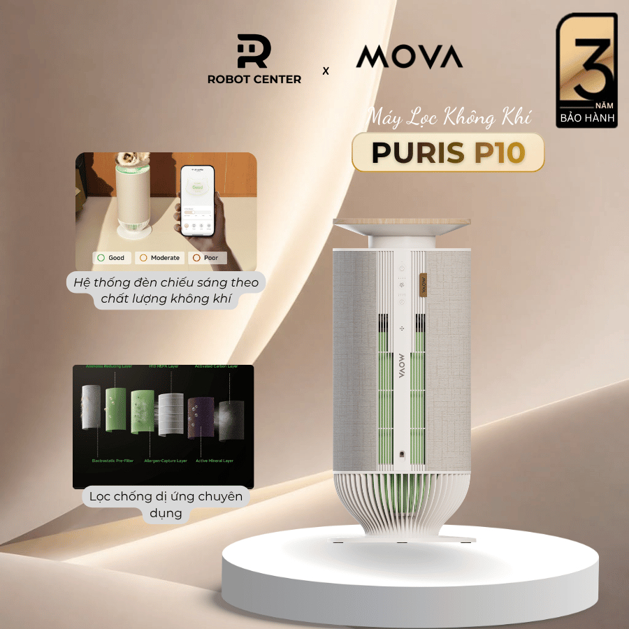 Máy Lọc Không Khí MOVA Puris P10 Pet Lọc Bụi Mịn H13, Khử Mùi Thú Cưng | BH 36 Tháng