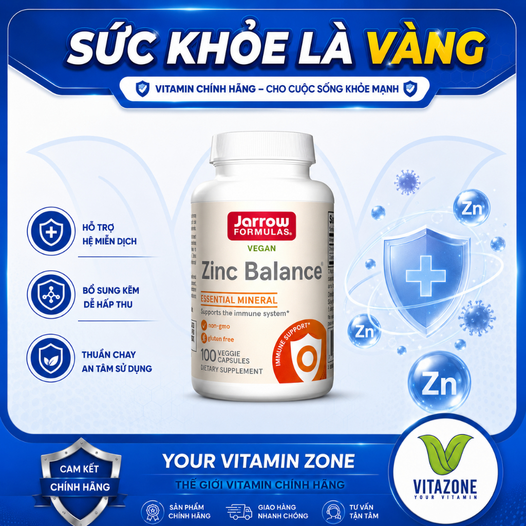 Jarrow Zinc Balance Vegan Supplement Hỗ Trợ Bổ Sung Kẽm Hằng Ngày 100 Viên