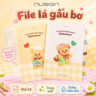 File Lá A3 Gấu Bơ BUTTERBEAR NUSIGN, File Đựng Tài Liệu Đựng Siêu Âm Dạng Gập 30 40 lá Dễ Thương Tiện Dụng