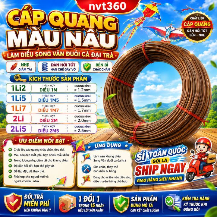 Nan Cáp Quang, Cáp Quang Màu Nâu Làm Diều Song Vân Đuôi Cá Đại Trà 1Li2 1Li5 1Li7 2Li 2Li5