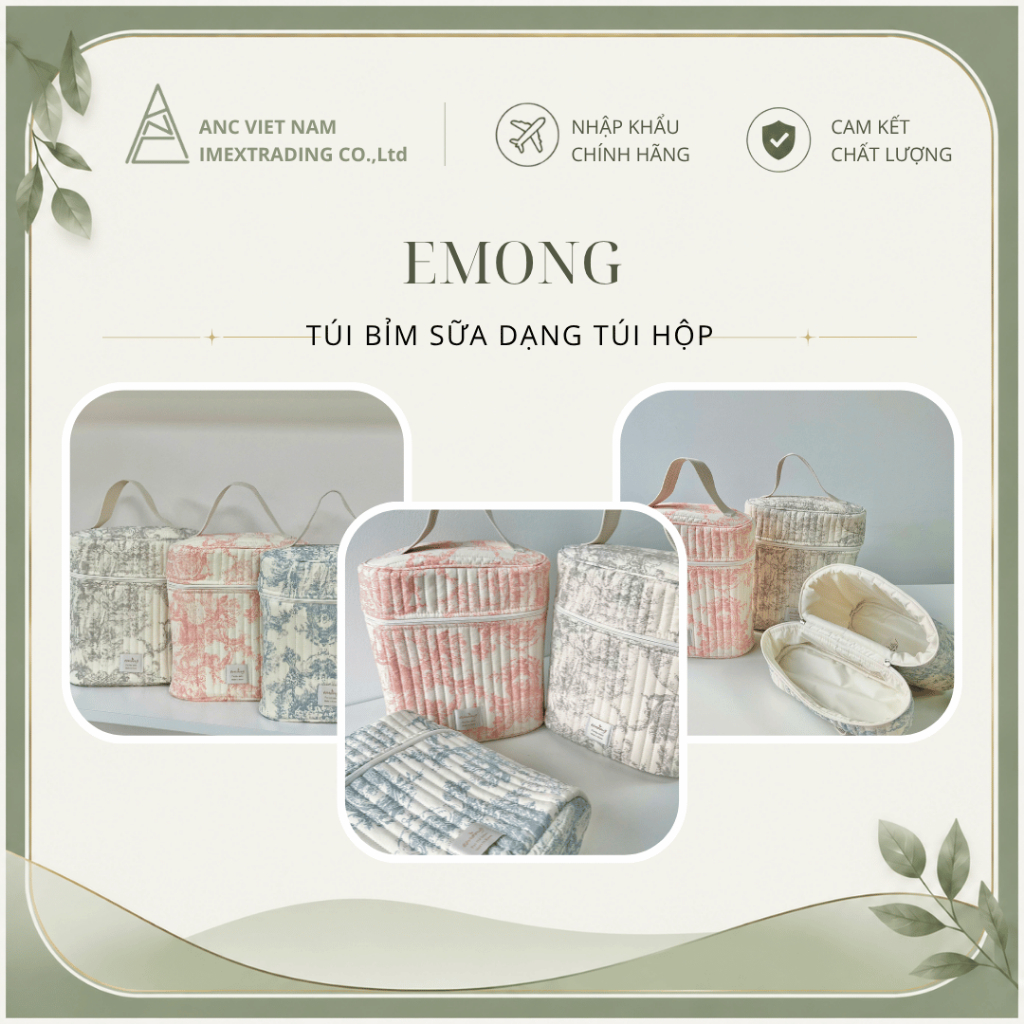 Túi bỉm sữa Toile Emong- Dạng Túi Hộp 22x24cm