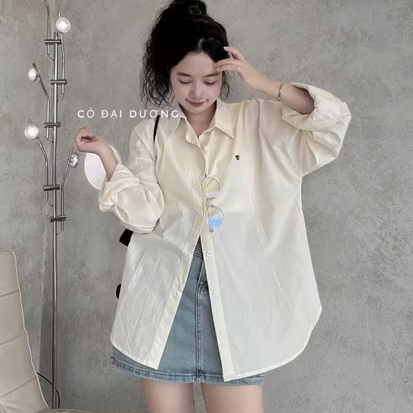 Áo Sơ Mi Thêu Tim Chất Liệu Thô Hàn Thoáng Mát Thấm Hút Mồ Hôi V001