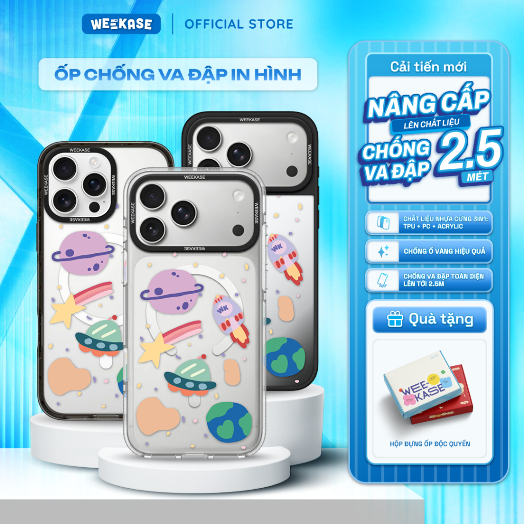Ốp Lưng Cứng iPhone Chống Sốc Chống Va Đập WEEKASE In Hình Sao Thổ Tím - Màu In Cực Bền