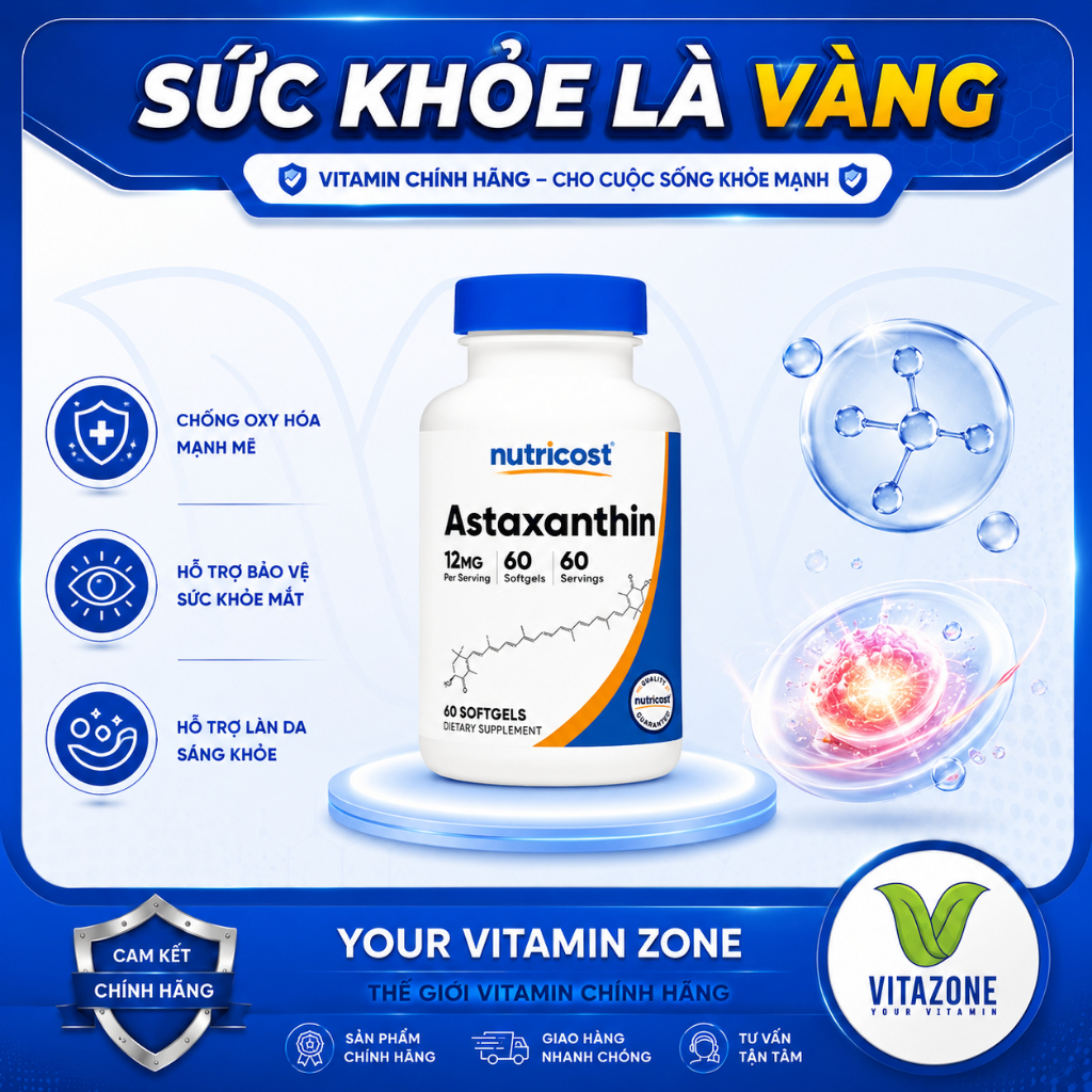 Nutricost Astaxanthin 12mg – Chăm Sóc Da Từ Bên Trong