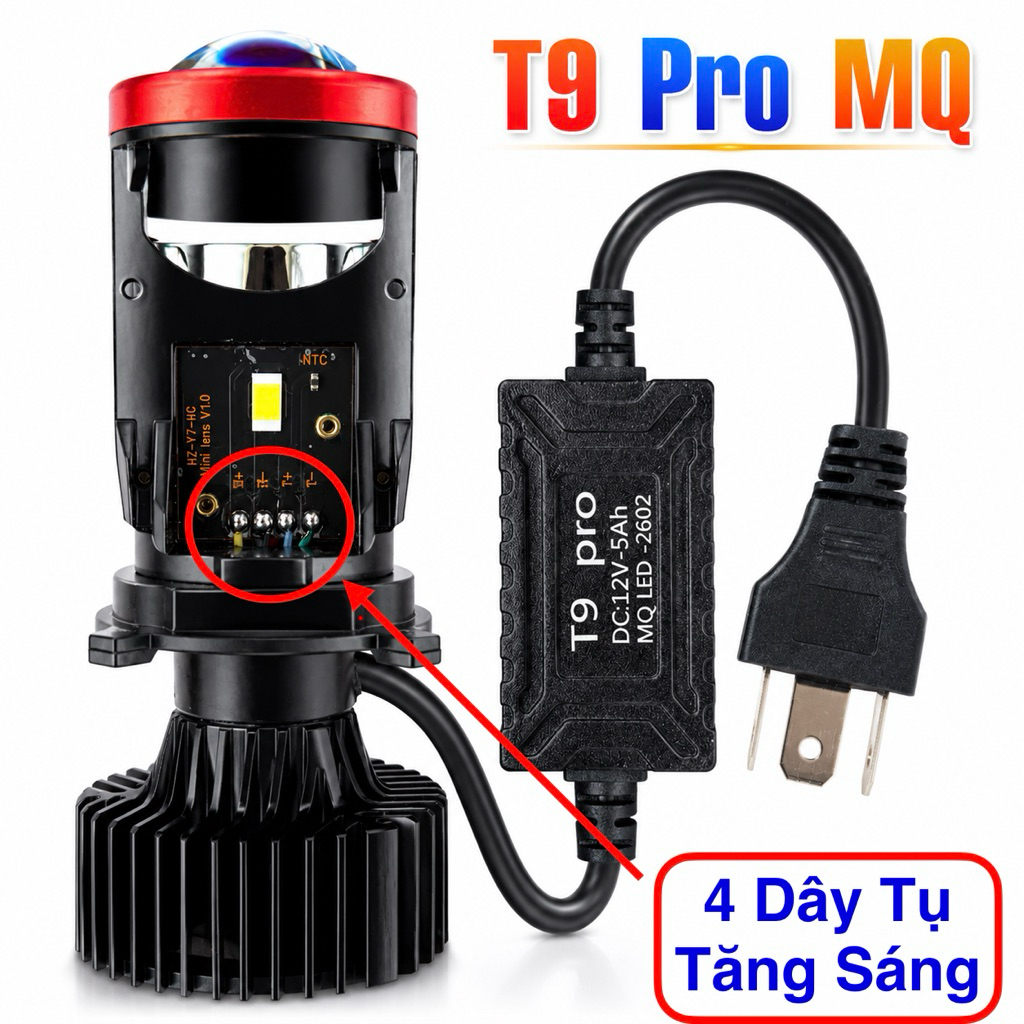 Đèn Pha Led Bi Cầu T9 Pro mQ - LED H4 ( Ko Lắp Điện Máy ) R02.