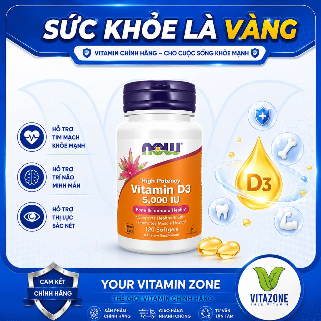 Now High Potency D3 5000IU – Hỗ Trợ Hấp Thu Canxi