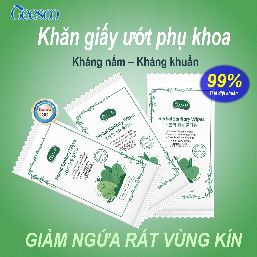 [BÁN LẺ] Khăn Ướt Vệ Sinh Vùng Kín Geesoo Thảo Dược | Dịu Nhẹ, Lành Tính, Dùng Hằng Ngày, Tiện Lợi